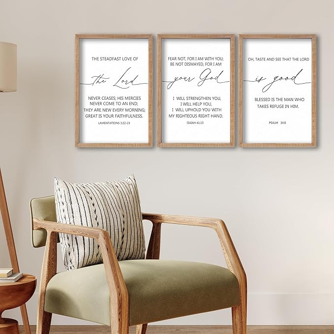 SRSZHIYUE Bible Verses Wall Decor Set of 3, 16"x11" Christian The Lord Your God Is Good Scripture Sign, Holy Religious Living Room Jesus Christ Prayer Faith Motivational Quotes Faith Wall Hang (Wood)