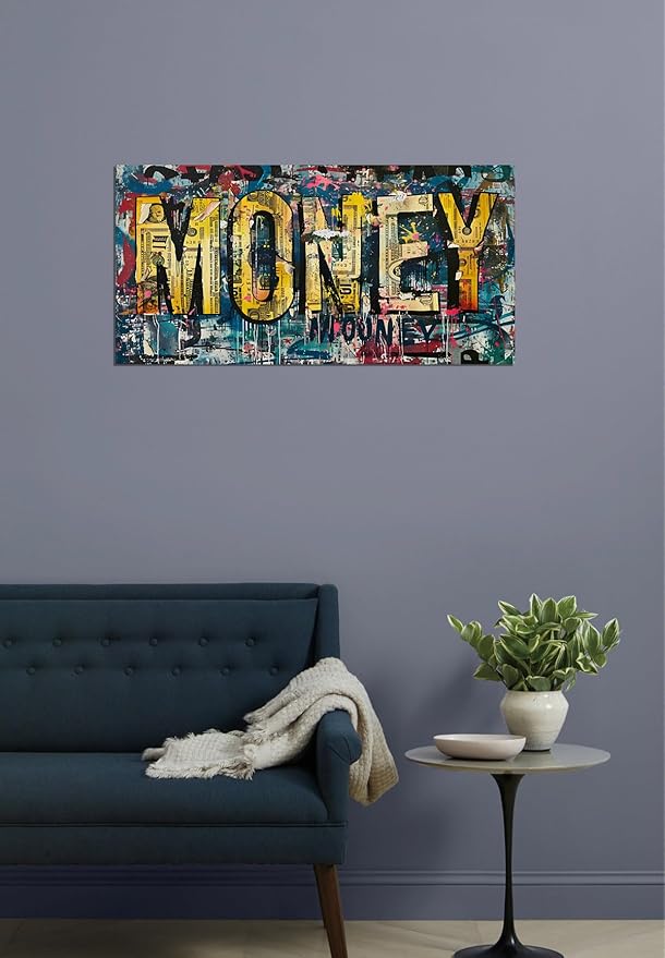 Inspirational Graffiti Money Wall Art Motivational Framed Office Artwork Dollar Bill Canvas Art Ready to Hang-32x16 inch