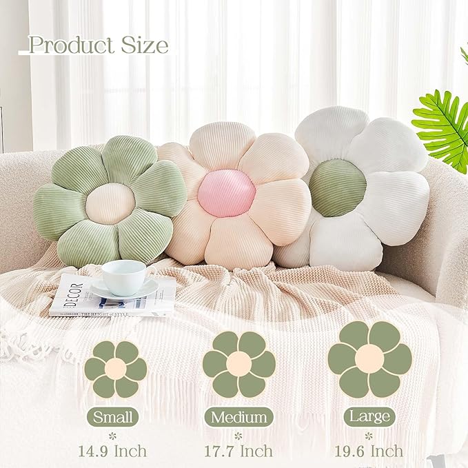 Beige Flower Pillow, 19.6" Cute Flower Shaped Floor Pillow, Aesthetic Floral Plush Daisy Decorative Throw Pillows for Bed Sofa Couch