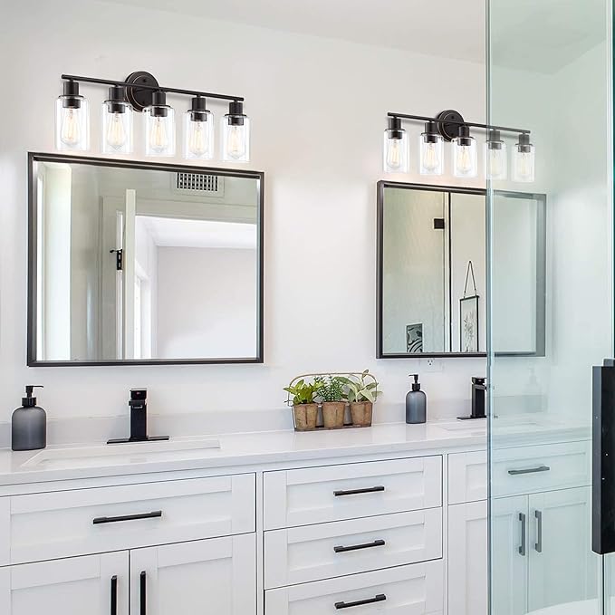 5-Light Oil Rubbed Bronze Bathroom Vanity Light Over Mirror, Oil Rubbed Bronze 5-Bulb Wall Sconce Above Kitchen Sink, Brown Wall Sconce for Bathroom Vanity