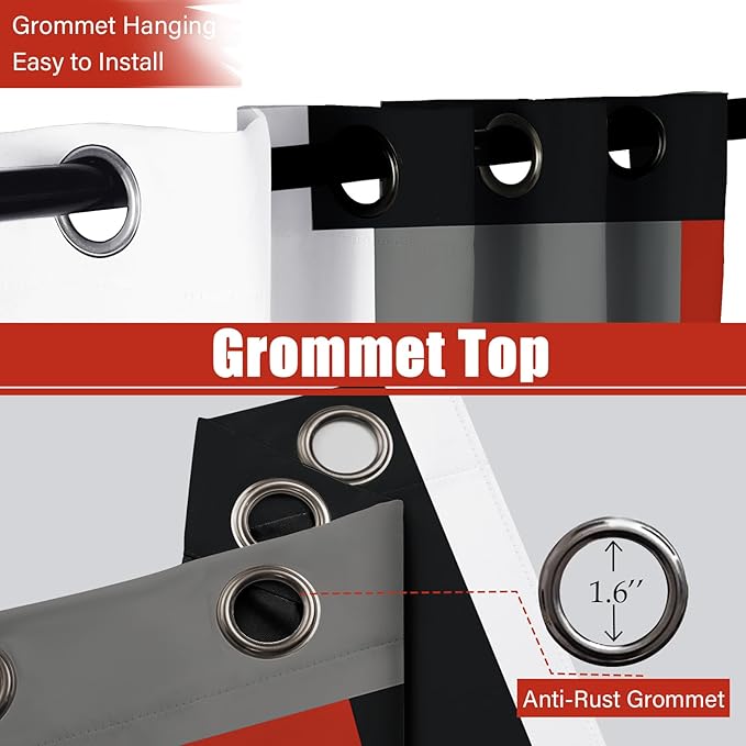 Red Black 100% Blackout Curtains for Bedroom 96 inch Length 2 Panels Set White Grey Modern Abstract Geometric Black Out Curtains Insulated Room Darkening Window Drapes for Living Room, 42Wx96L