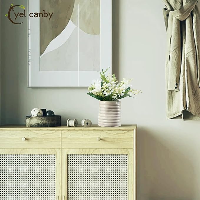 Small Fake Plants Potted Artificial Plants Indoor with Ceramic Pot Mini Faux Plants Artificial Greenery Flowers for Bedroom Bathroom Plants Home Office Room Coffee Table Decor(Lilies)