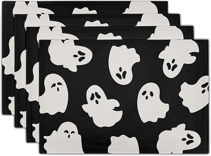 Halloween Placemats 12×18 Inches Set of 4 Cute Ghosts Seasonal Holiday Indoor Kitchen Dining Table Place Mats for Home Party Decoration