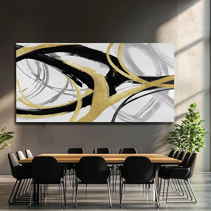 Kureful Black And Gold Wall Decor Large Wall Art for Living Room Abstract Wall Art Pictures Paintings Minimalist Decor Canvas Artwork 29”x58”