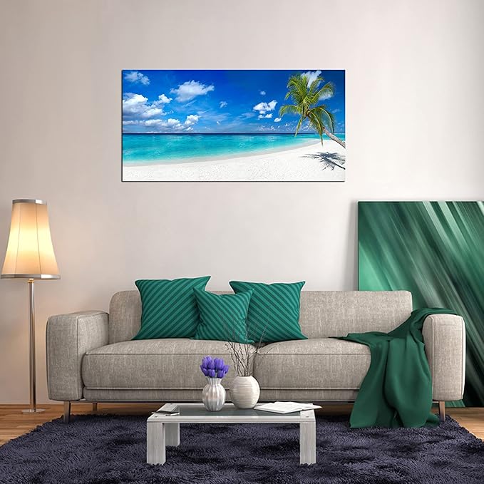 XXMWallArt FC2475 Seascape Canvas Art - Tropical Paradise Beach With White Sand and Coco Palms - Summer Beach Nature Pictures for Living Room, Bedroom, Home and Office Wall Decor