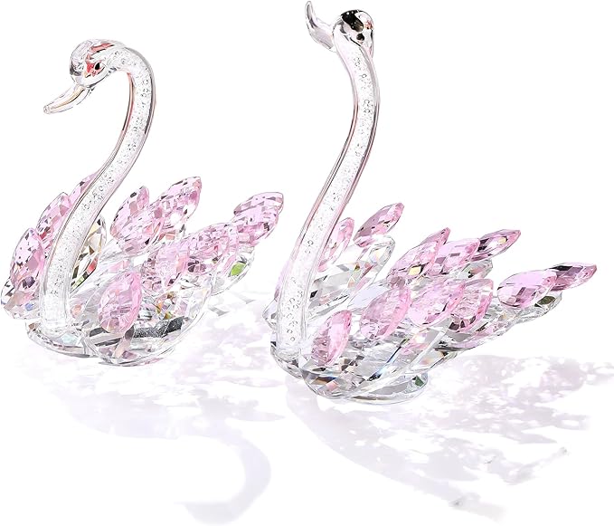 Set of 2 Crystal Pink Swans Anniversary Wedding Gifts for Women, Mom, Couple, Swan Figurines Collectibles Birthday Presents Keepsake for Parents Home Decor (6.5in Gift Boxed)