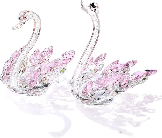 Set of 2 Crystal Pink Swans Anniversary Wedding Gifts for Women, Mom, Couple, Swan Figurines Collectibles Birthday Presents Keepsake for Parents Home Decor (6.5in Gift Boxed)