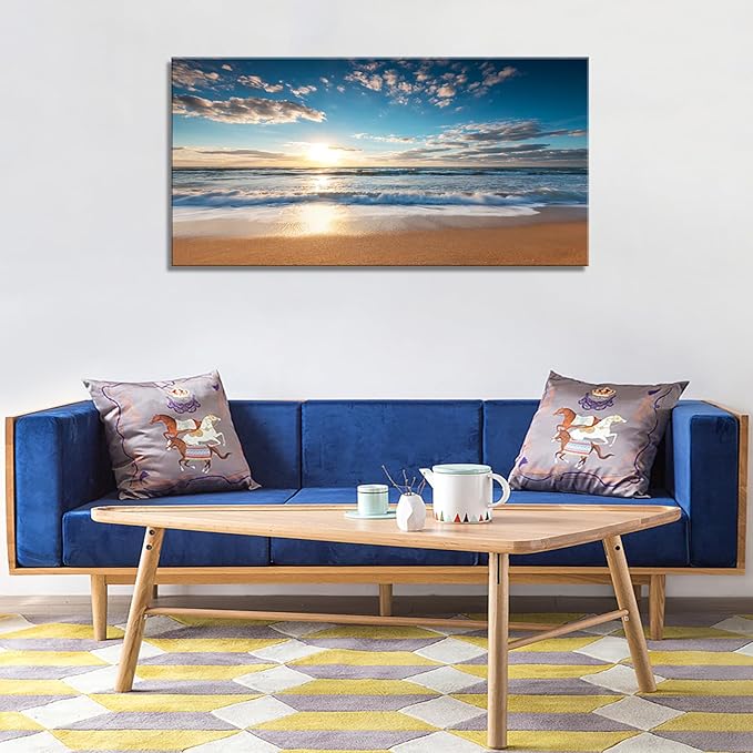 YYYYHPP YP1975 Beach Pictures Wall Art Beach Sunrise Over The Tropical Sea Pictures Print on Canvas Beach Wall Decor Beach Paintings for Home Decor Stretched and Framed Easy to Hang