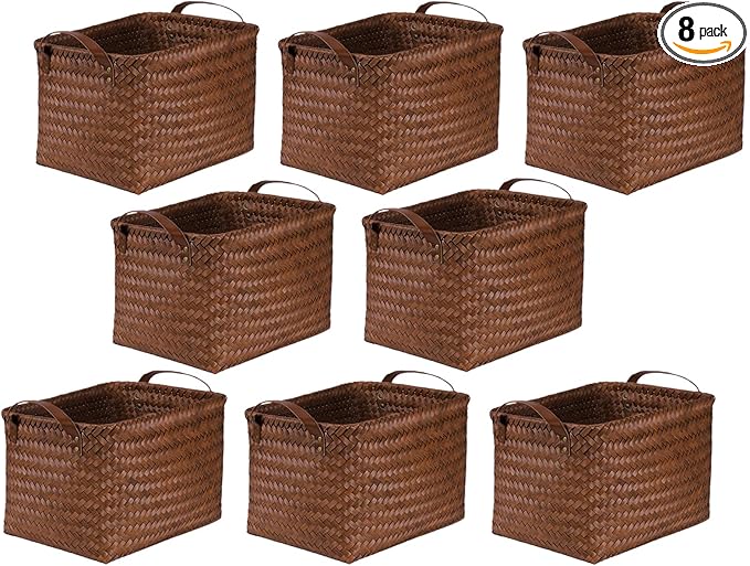 BROWNLILY Handwoven Clothes Basket Laundry Hampers Large Wicker Storage Baskets for Shelves Blankets Closet Storage Bins Car Bedroom Bathroom Organizers and Storage Bath (8, Brown)