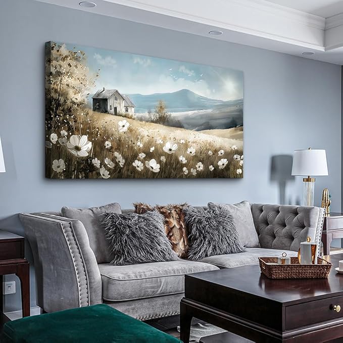 Wapluam Large Canvas Wall Decor For Living Room Wall Art For Bedroom Office Decorations Field Scenery Watercolour Wall Paintings Stretched And Framed Wall Pictures Artwork Home Decor Ready To Hang