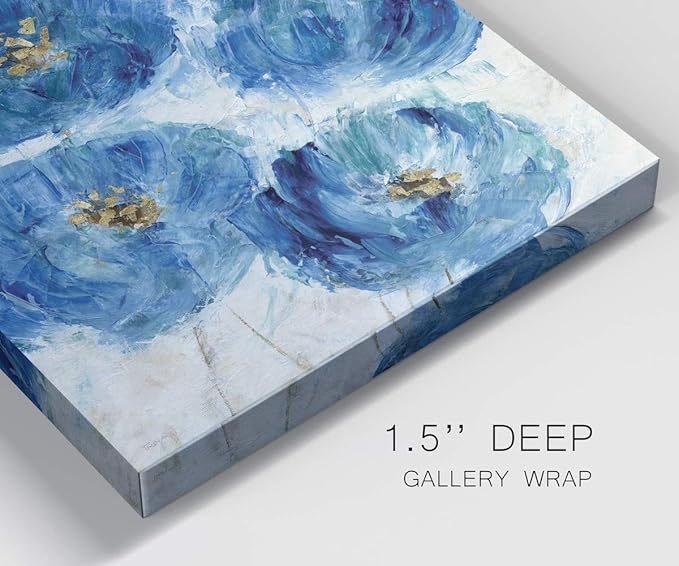 Wexford Home Square Premium Gallery Wrapped Canvas Flower Multicolor Wall Art Abstract Floral Romance Modern Pictures Print for Home Office, Ready to Hang, blue floral fleck, 16x16