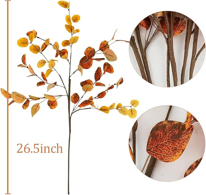 Krissing 12 Pcs Fall Artificial Eucalyptus Stems, 26.5" Fall Eucalyptus Leaves Faux Greenery Stems for Autumn Home Table Centerpieces Arrangement Decorations