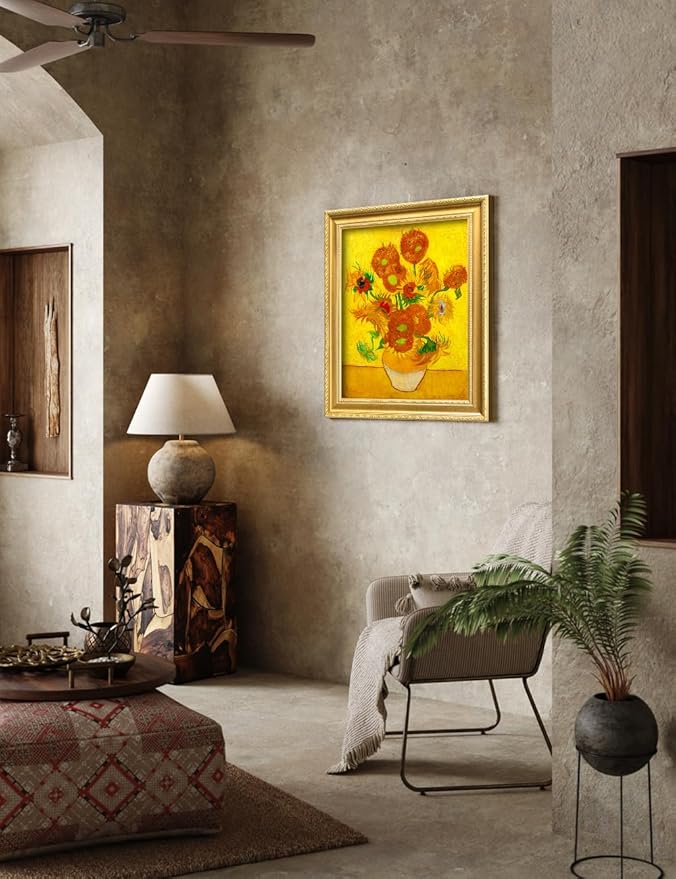 DECORARTS - Sunflowers by Vincent Van Gogh. Giclee Print on Acid-Free Canvas in Gold Solid Wood Frame. Picture Size: 16x20, Total Size: 24.75x20.75, Made in USA