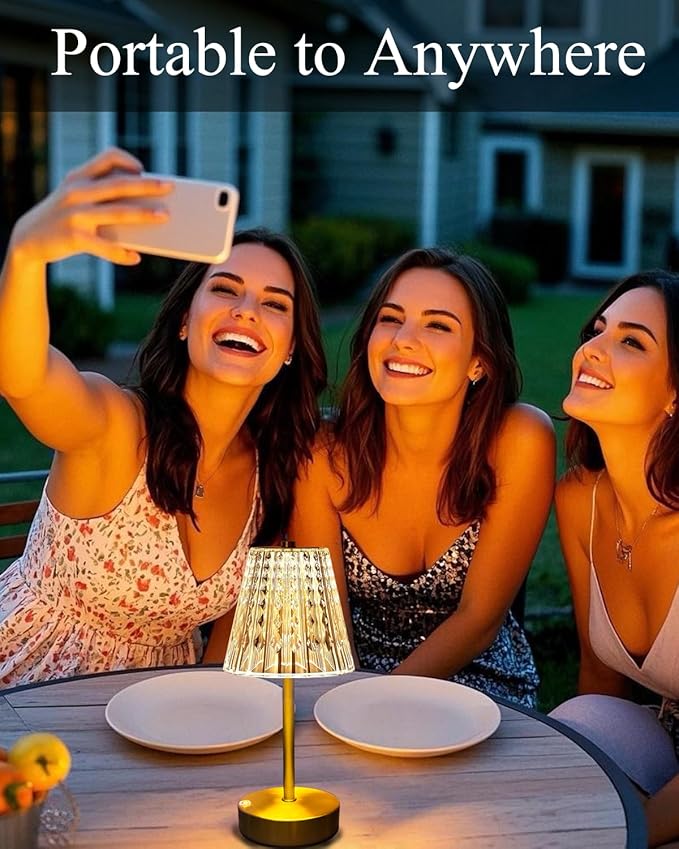 Gold Cordless Table Lamp Rechargeable,5000mAh Battery Operated Lamps,Mini Small Crystal Table Lamp for Restaurant Dining Bathroom/Kitchen Counter/Rechargable Touch Lamp for Home Dinner Shower Lamp