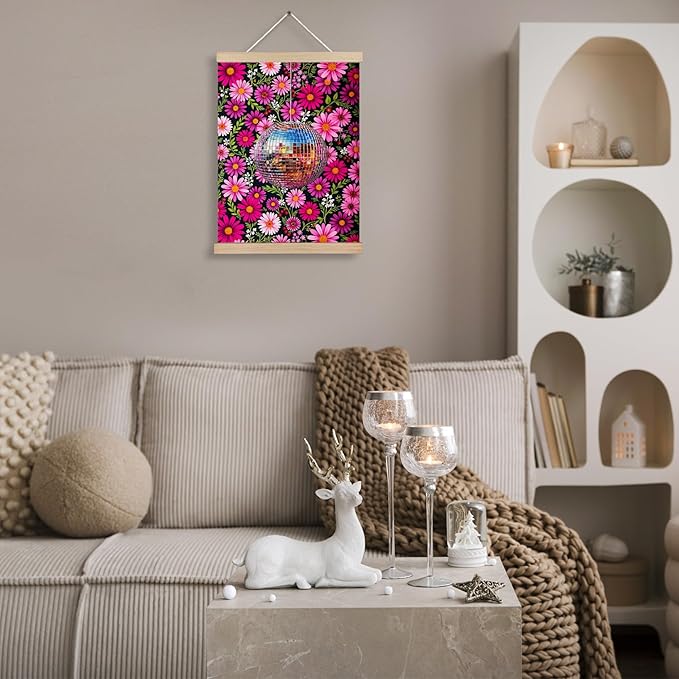Hot Pink Flower Wall Art, 12x16 Inch, Rectangular, Framed (Wooden), Vertical, Wall Mount, Indoor, 1 Count