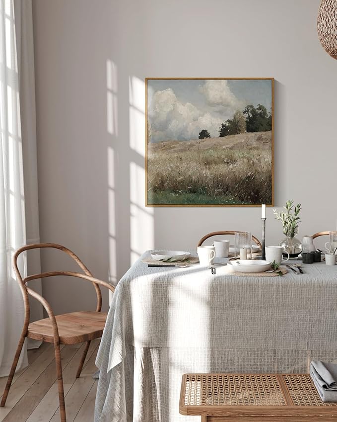 InSimSea Square Framed Canvas Wall Art, Large Decor Corn Field Countryside Paintings, Country Scenery Wall Pictures for Bedroom Bathroom, Canvas Prints Artwork, Vintage Farmhouse Decor 20"x20"