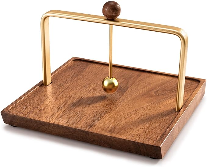Wood Napkin Holder for Table, Square Tabletop Napkin Dispenser with Sophisticatedly Metal Center Bar, Cocktail Napkin Holder for Home, Kitchen, Office, Restaurant, Hotel, Cafe, Bar