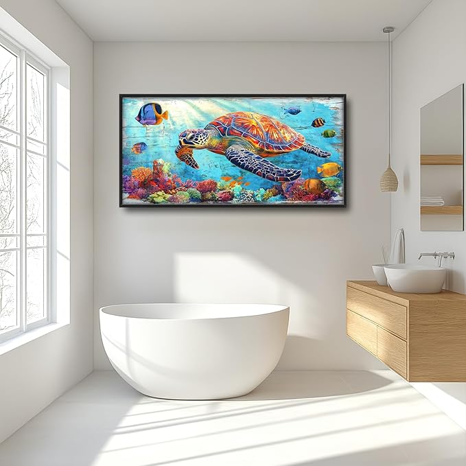 Lovira Sea Turtle Large Wall Art Ocean Coastal Theme Canvas Wall Decor Pictures Prints Painting Framed Home Artwork for Living Room Bathroom Bedroom Kitchen 30"x60"
