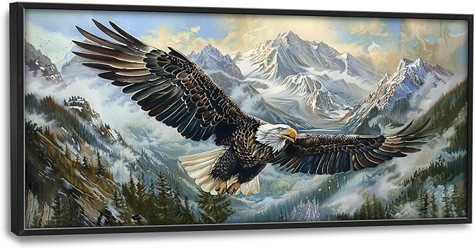 Flintis Large Bald Eagle Wall Art Eagle Mountains Pictures Wall Decor Abstract Animal Canvas Painting Print Artwork Decoration Framed for Living Room Bathroom Master Bedroom Office 60L x 30W