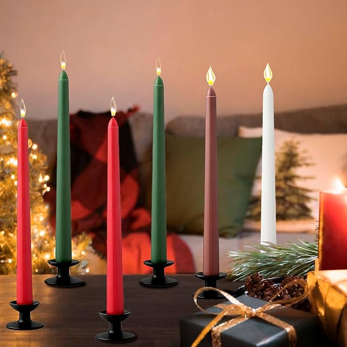 6Pcs Christmas Candle Sticks,10 Inch Dripless Christmas Taper Candle Stick,Red/Green Unscented Xmas Tapered Candles for Decoration
