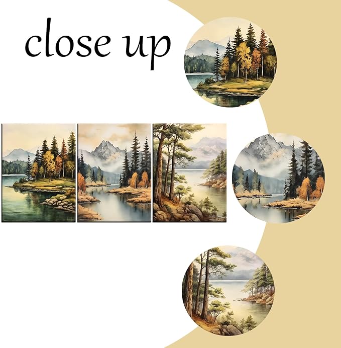 Landscape Canvas Wall Art Abstract Mountain Forest Posters Print Beautiful Scenery Picture Painting Wall Decor Artwork for Modern Home Bathroom Kitchen Women Room Stretched and Framed [36''W x 16''H]