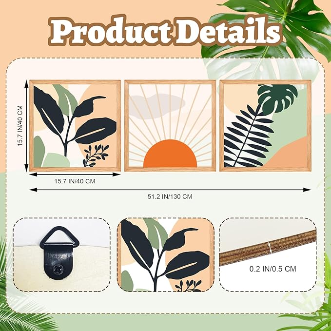 ESTART 3 Pcs Boho Wooden Wall Art Decor Bohemian Wall Hanging Sculpture Farmhouse Geometric Aesthetic Artwork, Mid Century Modern Design for Bedroom Living Room Office, 51.2 x 15.7 inch