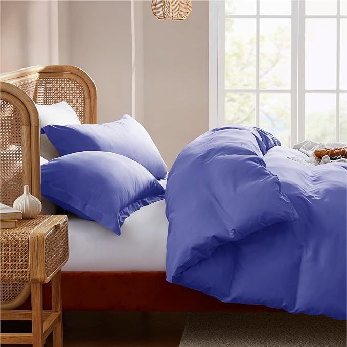 Nestl California King Duvet Cover Set with Comforter Insert - Royal Blue 4 Piece 104x98 Duvet Cover & 2 Pillow Shams with White Quilted Down Alternative Comforter, Ultra Soft, All Season