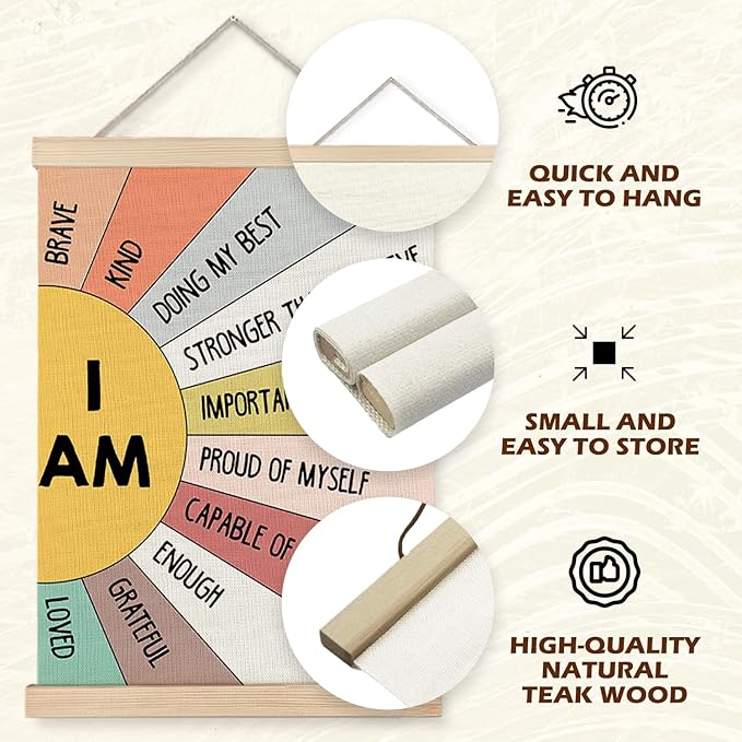 Supwhd Affirmation Wall Decor for Kids Boys Girls, I am Kind I am Brave Positive Affirmations Wall Decor, Affirmation Wall Art for Nursery Classroom Kids Bedroom 12x16