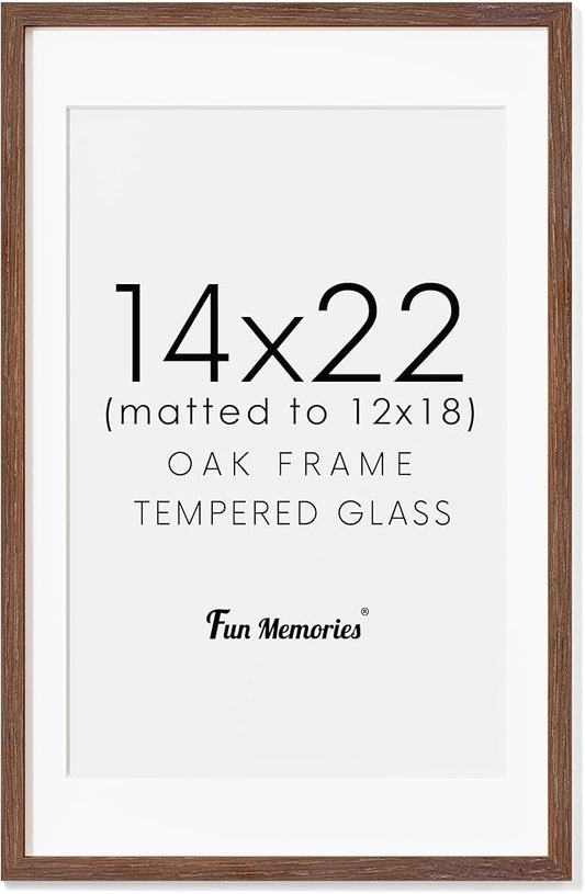 14x22 Oak Wood Picture Frame, 14"x22" Picture Frame Matted to 12"x18", Photo Frame 14 x 22 with Real Glass, 14x22 Wood Frame for Vertical or Horizontal Hanging (Walnut Color, 1 Pack)