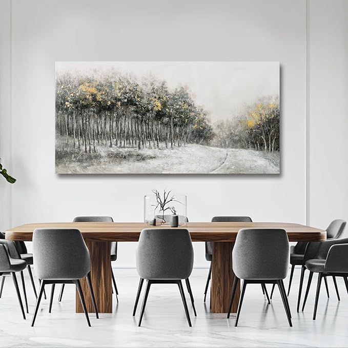 CHUDANHAO Large Landscape Wall Art Canvas Picture Green and Gold Tree Paintings Contemporary Wall Prints for Living Room Office 29x58 Inch Neutral Room Decor