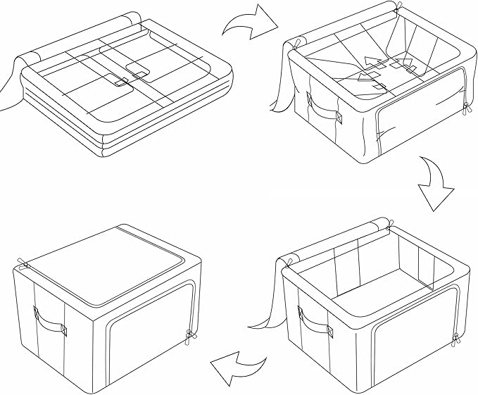 3 Pack Clothes Storage Bins Foldable Metal Frame Storage Box Stackable Linen Fabric Organizer Set with Carrying Handles and Clear Window (Black, 15.7x11.8x7.8inch(22L))