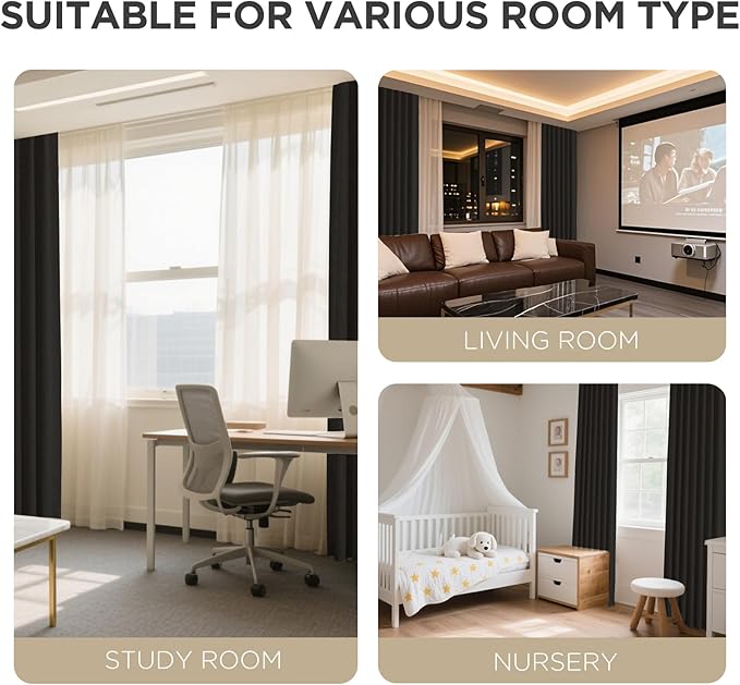 Joydeco Blackout Curtains for Bedroom - 100% Light Blocking 2 Panels Set Black Drapes 37" W x 96" L, Thermal Insulated Room Darkening Curtains, Linen Textured for Living Room, Rod Pocket & Back Tabs