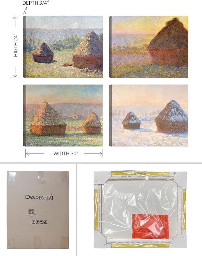 DECORARTS - Haystacks Series Series(Quadruple), Claude Monet Art Reproduction. Giclee Canvas Prints Wall Art for Home Decor 24x30, 4pcs/set