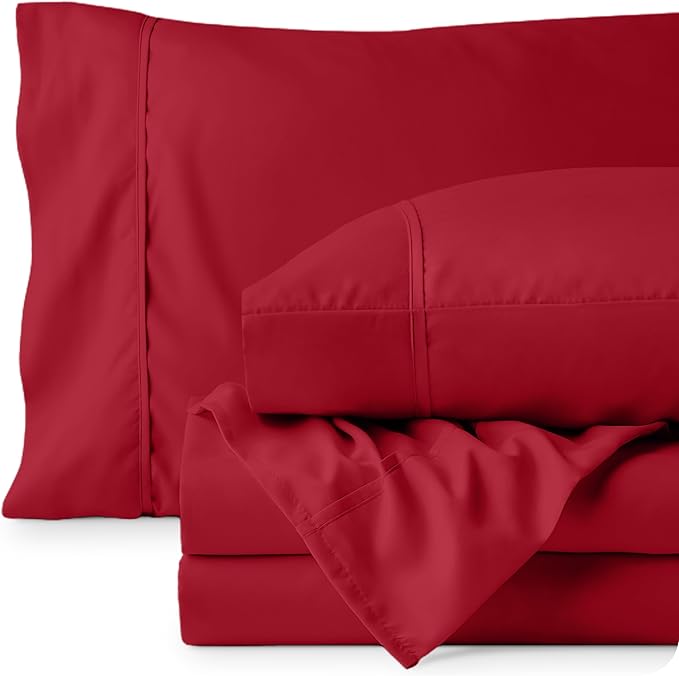 Bare Home Queen Sheet Set - Luxury 1800 Ultra-Soft Microfiber Queen Bed Sheets - Double Brushed - Deep Pockets - Easy Fit - 4 Piece Set - Bedding Sheets & Pillowcases (Queen, Red)