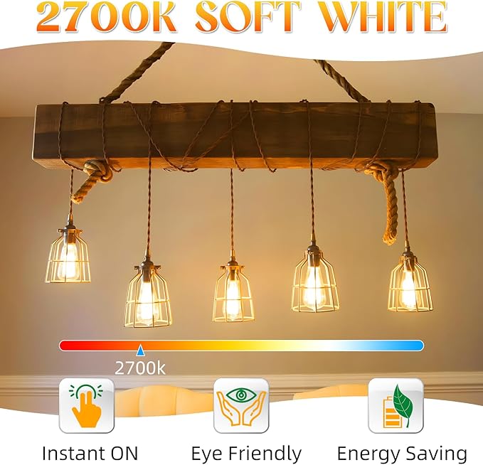 LED Edison Bulbs, E26 Bulb 60 watt Equivalent, Non-Dimmable, Soft White 2700K, ST58 Vintage Light Bulbs, 90+ CRI, 6W 600LM, E26 Medium Base, Clear Glass, 6 Pack