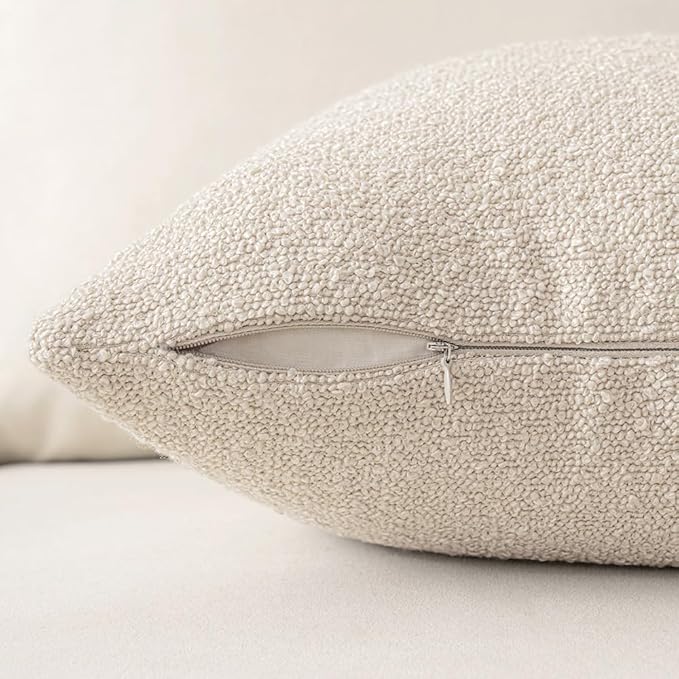 MIULEE 26x26 Decorative Euro Sham Throw Pillows for Bed Set of 2 Textured Boucle Neutral Throw Pillow Covers Natural Beige Accent Solid Vintage Pillowcase Cozy Soft Sofa Livingroom Home Decor