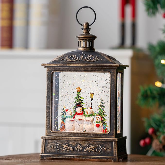Christmas Snow Globe Swirling Glittering Snowman Choir with Music & Timer, USB Lined/Battery Operated Lighted Water Lantern for Christmas Festival Decoration Gifts