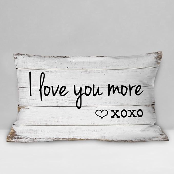 Burosev Rustic I Love You More XOXO Throw Pillow Cover, Funny Couples Sayings Decorative Pillowcase, Love Theme Anniversary Decor Decorations for Home Bedroom Sofa Bed Room (12 x 20 Inch)