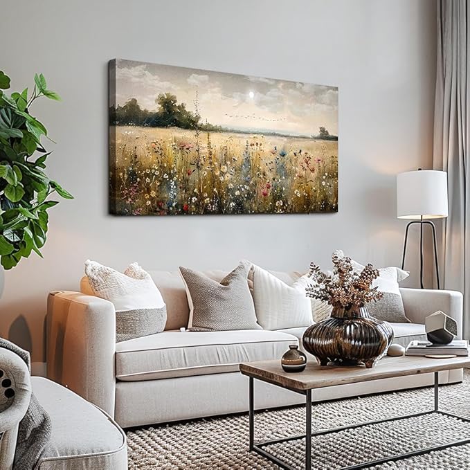 Wapluam Framed Wall Decor For Living Room Canvas Prints Wall Art Bedroom Office Decoration Vintage Abstract Painting Rural Natural Landscape Artworks Pictures Ready To Hang Farmhouse Home Decor