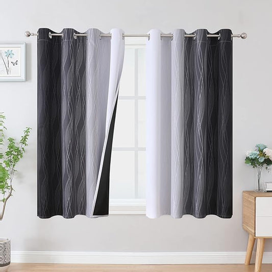 Estelar Textiler Ombre Greyish White and Black Blackout Curtains & Drapes 54 Inch Length 2 Panels for Bedroom, Thermal Insulated Full Light Blocking Grommet Blackout Drapes for Bathroom, 52Wx54L