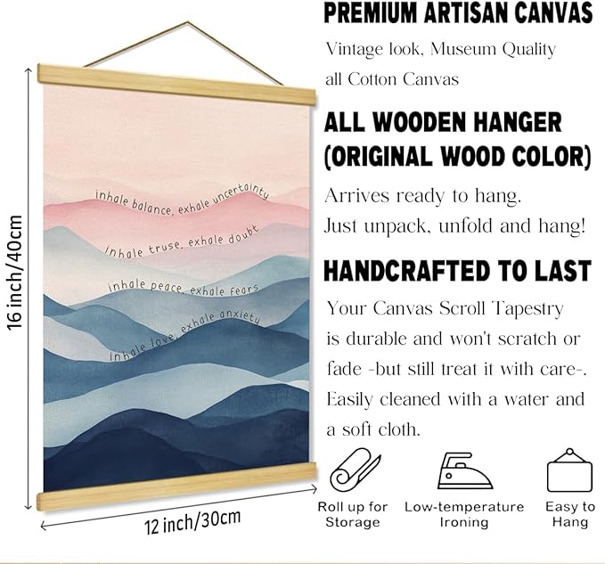 Inspirational Canvas Poster, Mental Health Poster Canvas Hanger, Breathe In Peace, Breathed Out Stress, Breathe in Love, Positive Home Decor, Herapist Office Decor, Therapist Gift