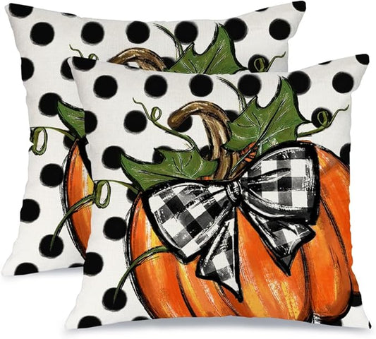 AACORS Fall Throw Pillow Cover 18x18 Set of 2,Polka Dots Pumpkin Decor Autumn Farmhouse Seasonal Pillow Case Decoration for Home Sofa Couch AA279-18-2