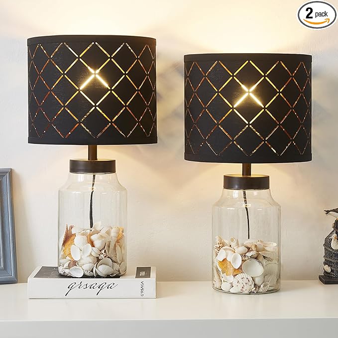 GyroVu Fillable Table Lamp, Lamp with Clear Glass Fillable Modern Table Lamp with Black Square lampshade Beside Lamp for Living Room Bedrooms Office Bulbs Included(Black Square)