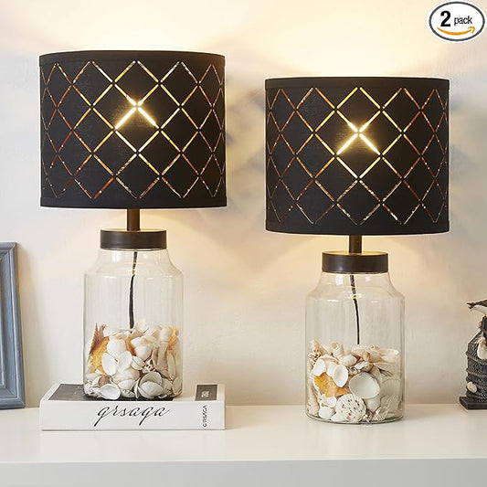 GyroVu Fillable Table Lamp, Lamp with Clear Glass Fillable Modern Table Lamp with Black Square lampshade Beside Lamp for Living Room Bedrooms Office Bulbs Included(Black Square)