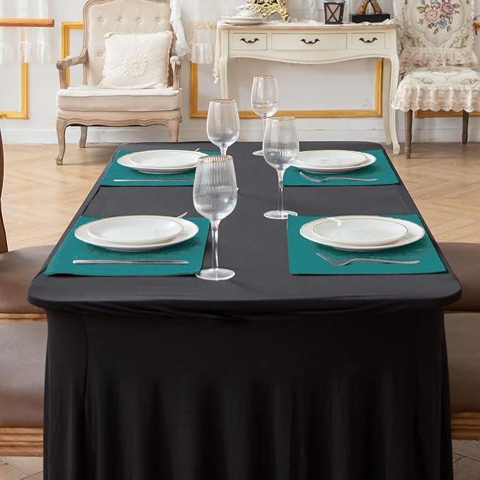 Cloth Placemats Set of 8, Linen Type Fabric Placemats Machine Washable Heat Resistant Placemats Wrinkle Free Thick Polyester Kitchen Place Mats for Dining Table (Teal Blue)