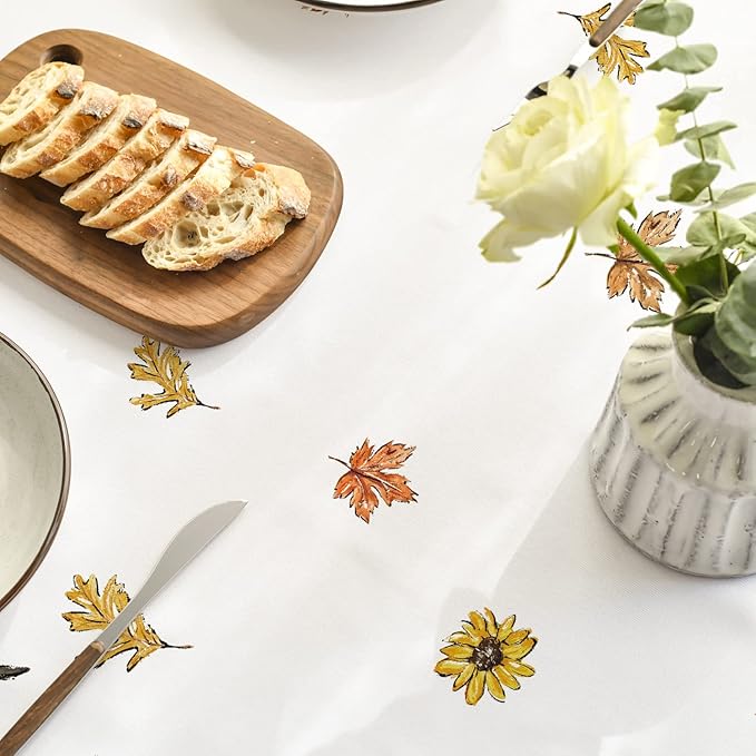 Horaldaily Fall Tablecloth 90×90 Inch Round, Thanksgiving Autumn Harvest Orange Truck Gnome Pumpkin Buffalo Plaid Table Cover for Party Picnic Dinner Decor