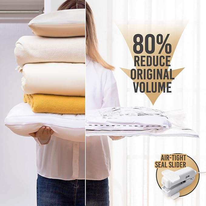 TAILI 10 Pack Vacuum Storage Bags, LONG SIDE ZIP (5 Large+5 Jumbo), Multi-Size Space Saver for Bedding, Blankets, Pillows, Clothes, Vacuum Seal Bags for Clothing Ideal Under Bed Storage Solution,