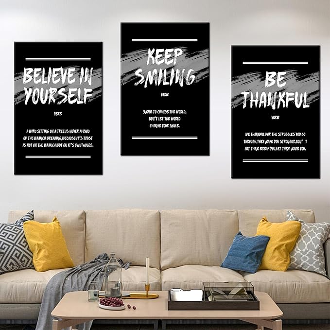 3 Pieces Inspirational Canvas Wall Art Picture Print Wall Decor Motivational Quotes Poster Painting Wall Decor Artwork for Modern Hone Living Room Workplace Office Ready to Hang [72''Wx 36''H]