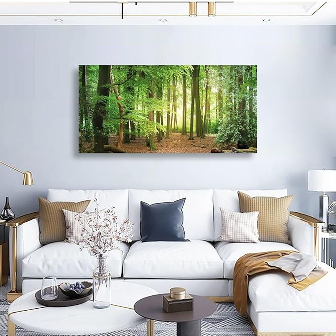 Green Forest Wall Art for Living Room Bedroom Office Large Nature Canvas Wall Art Kitchen Pictures Modern Landscape Wall Decor Paintings Tree of Life Artwork Waterproof Ready to Hang - 20in * 40inch