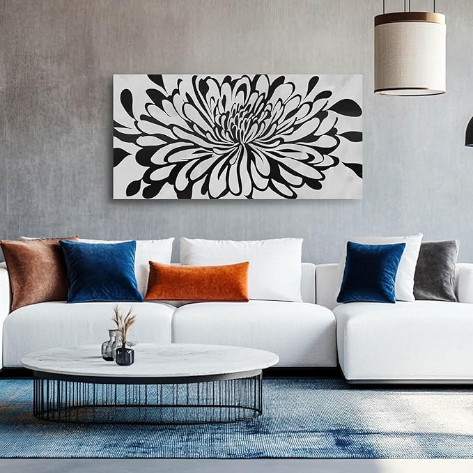 GAIDUOMAI Canvas Prints Wall Art for Living Room Chrysanthemum Artwork Badroom Black and White Wall Decor Minimalist Art for Dining Room 24"x48"